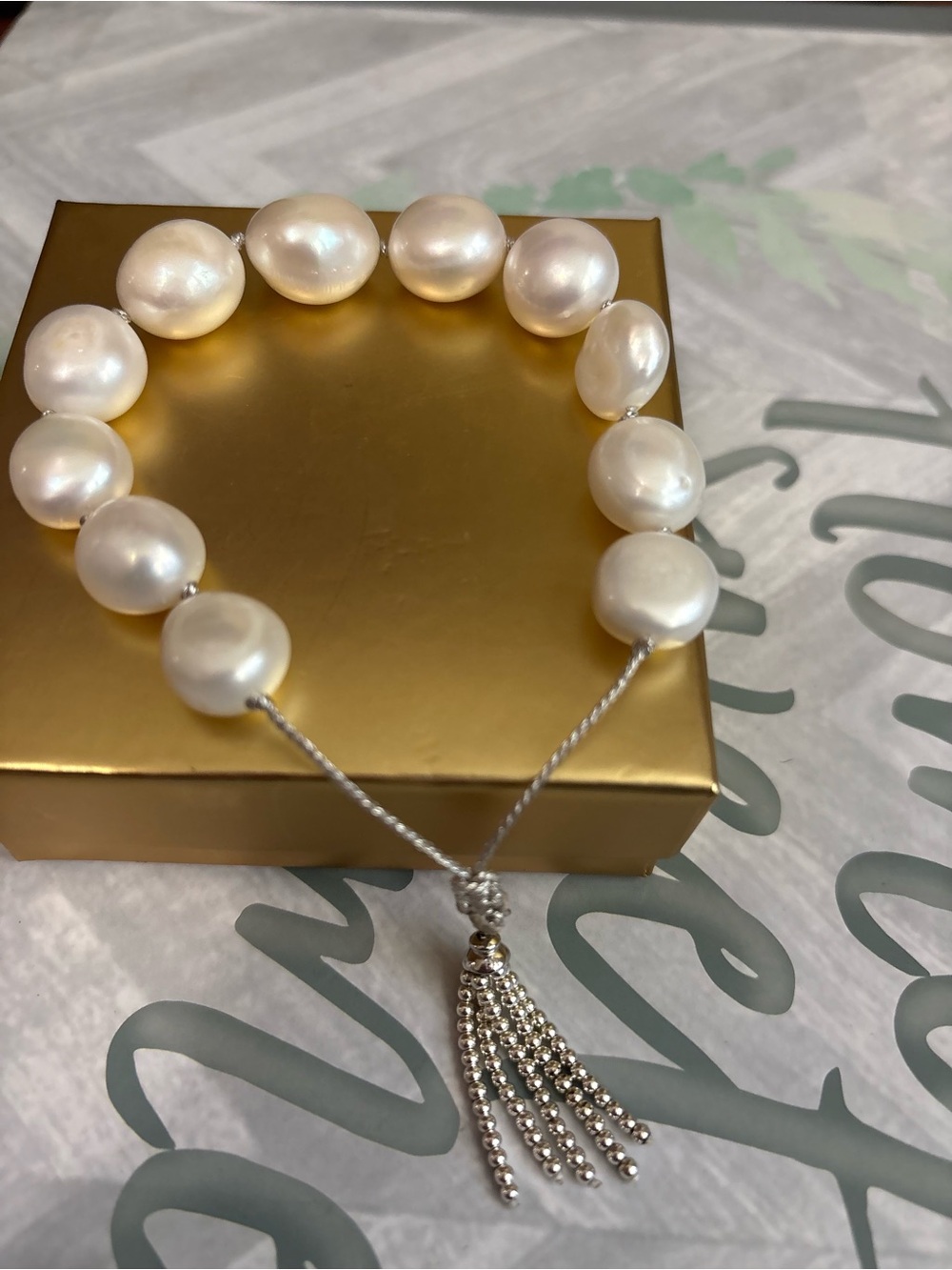 Genuine freshwater Baroque pearl adjustment bracelet with Tassel